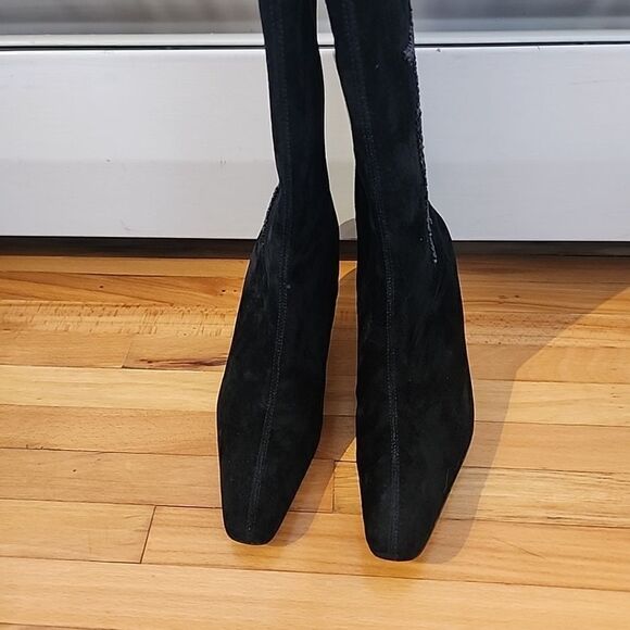 Diane Von Furstenberg Silk Assets Black Suede Beaded Sequin Boots Sz 6.5 NEW - Picture 5 of 7